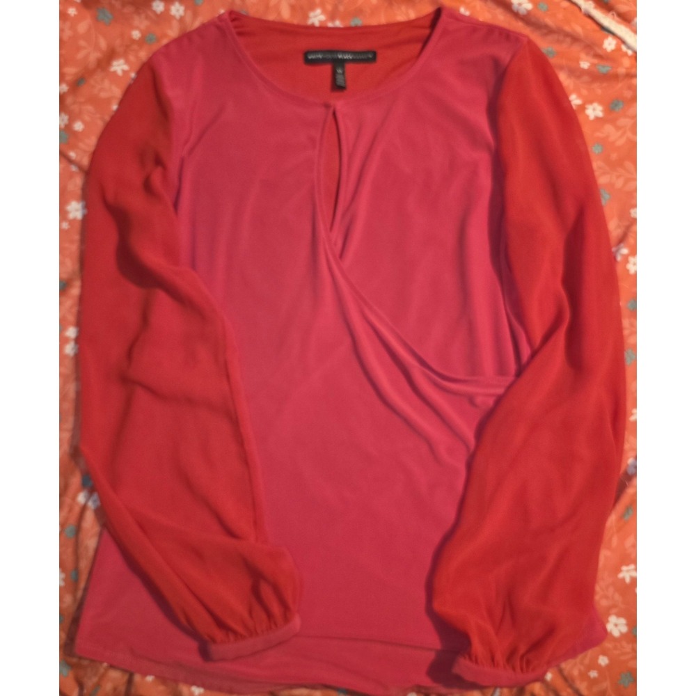 White House Black Market Sheer‎ Sleeve, Red Dress Top Womens Size XS
